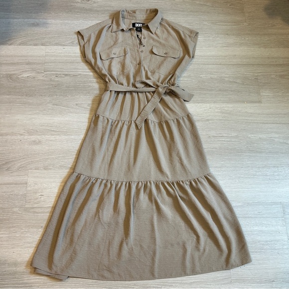 DKNY Women’s Tan Sleeveless Tiered Belted Maxi Cargo Dress - 6 - Picture 1 of 8